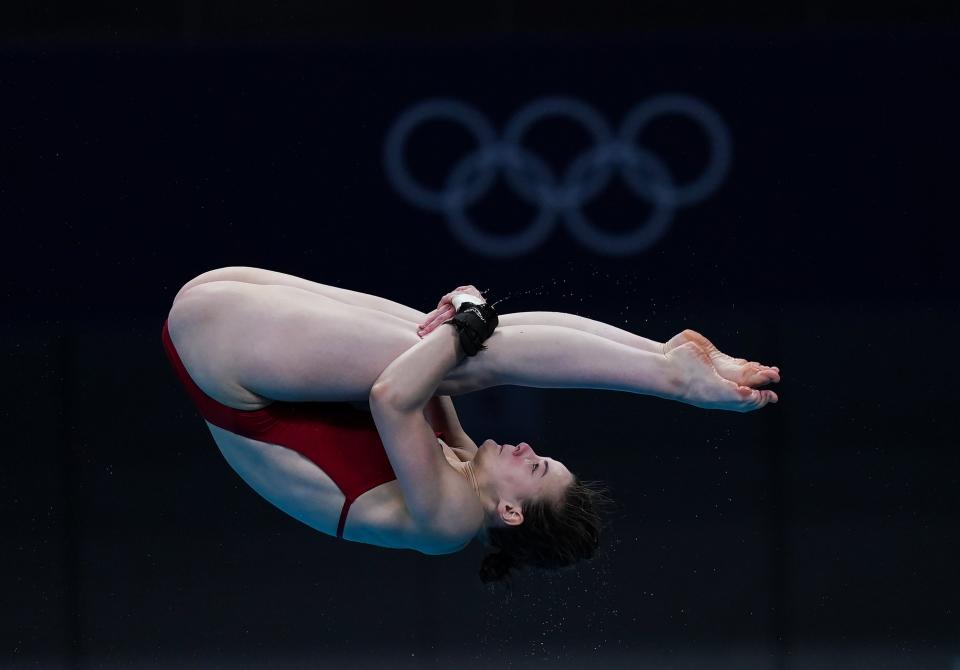 Canada’s Celina Toth practice for the diving 10m platform at Tokyo Aquatics Centre (Mike Egerton/PA) (PA Wire)