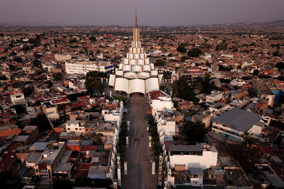 Aerial picture of the international headquarters of the Church of the Light of the World in Guadalajara, Jalisco State, Mexico, taken on May 26, 2019. - The leader of La Luz Del Mundo, an international religious organization based in Mexico, has been arrested in California on charges of human trafficking, child rape and other felonies, authorities said on June 4, 2019. Naason Joaquin Garcia, who heads the organization that claims one million followers worldwide, and three co-defendants allegedly committed 26 felonies in southern California between 2015 and 2018. (Photo by ULISES RUIZ / AFP)        (Photo credit should read ULISES RUIZ/AFP/Getty Images)