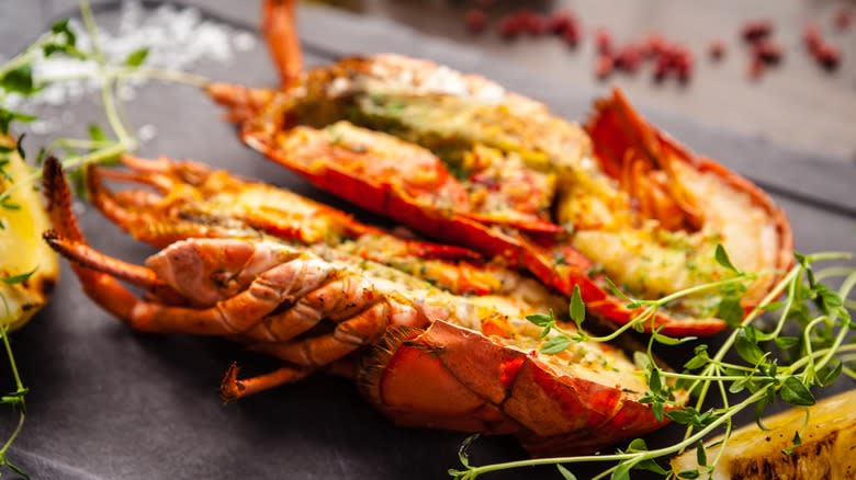 Grilled lobster halves 