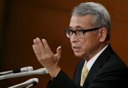 Newly-appointed Bank of Japan (BOJ) board member Yukitoshi Funo speaks during his inauguration news conference at the BOJ headquarters in Tokyo, July 1, 2015. REUTERS/Toru Hanai