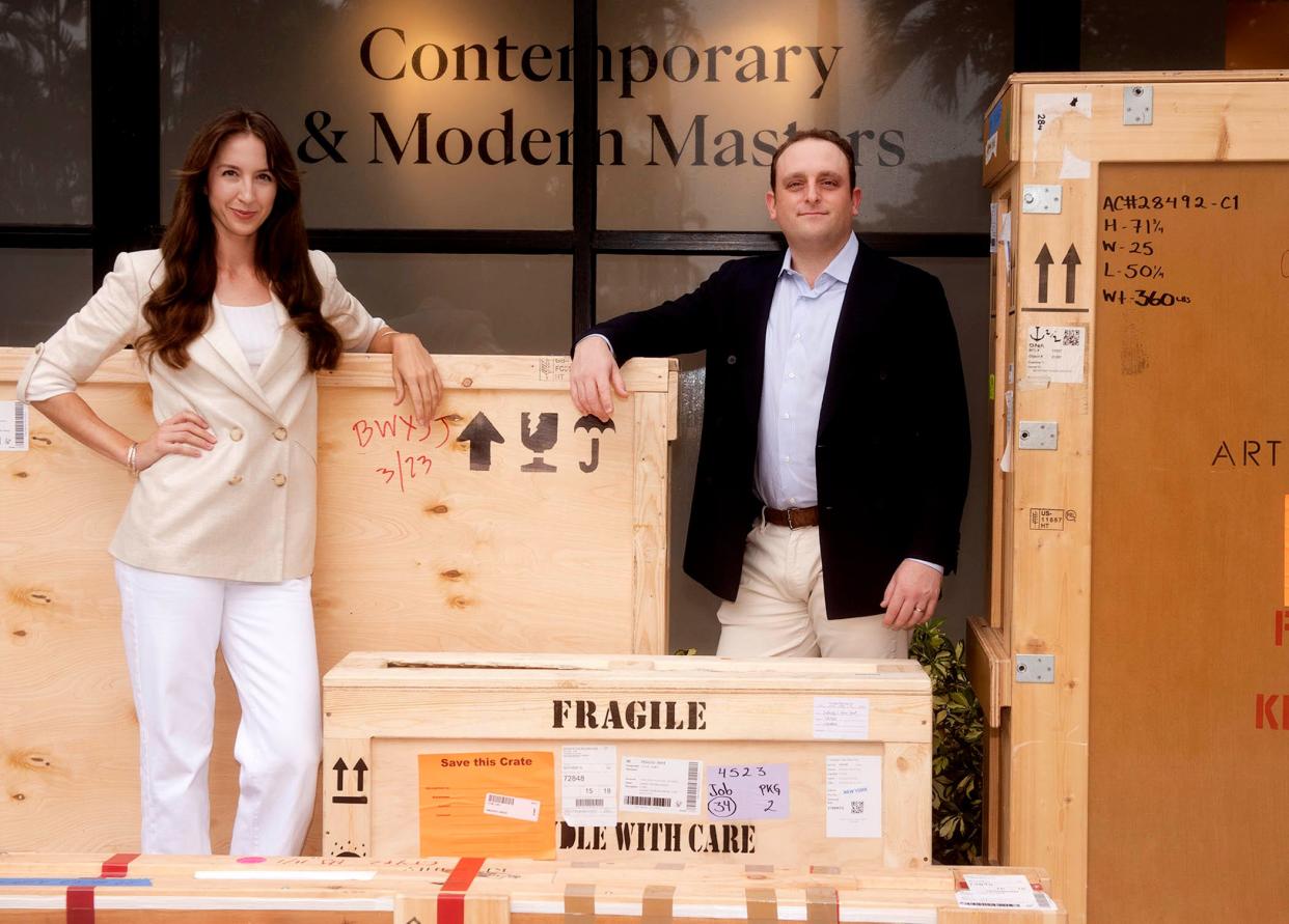 Sotheby's Palm Beach gallery manager Chandelle Heffner and senior vice president David Rothschild look forward to the opening of "Contemporary and Modern Masters," which includes works by Jean-Michel Basquiat, Willem de Kooning, Ed Ruscha, Joan Mitchell, Andy Warhol and Georgia O'Keeffe.