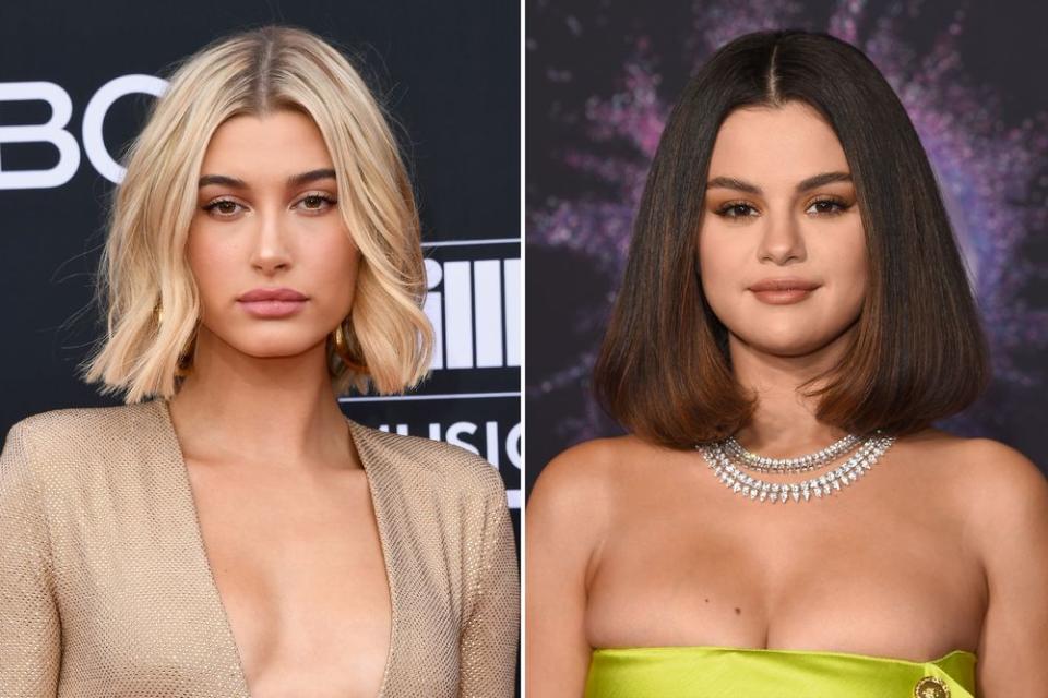 Hailey Baldwin and Selena Gomez | Jon Kopaloff/FilmMagic;  Jason Merritt/Radarpics/Shutterstock