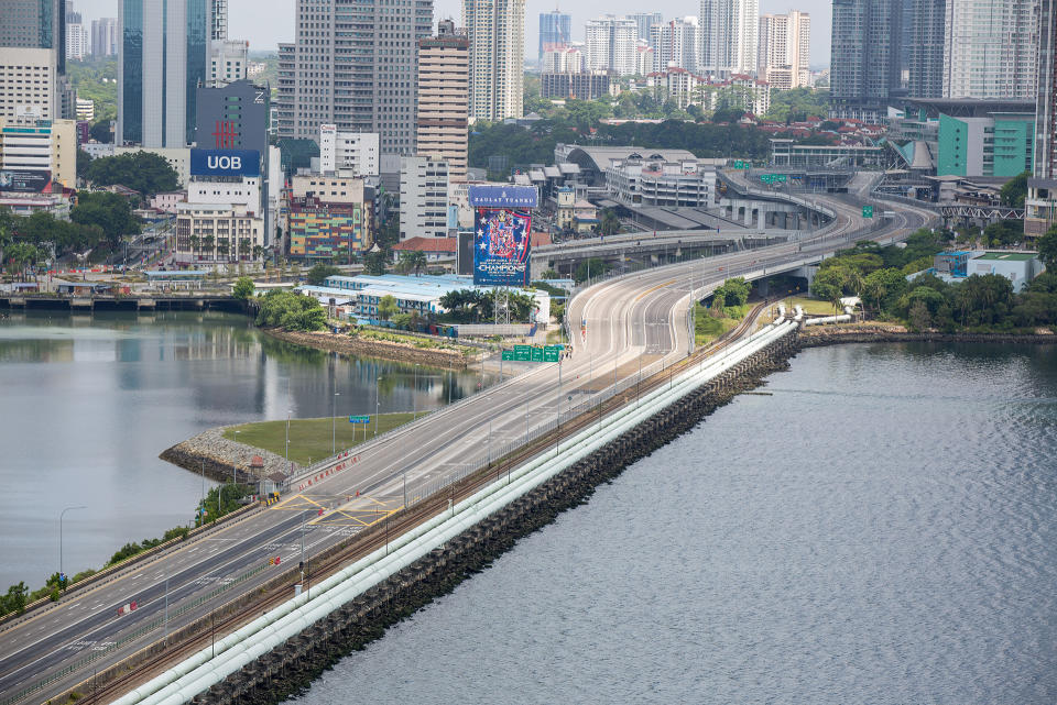 The Johor Bahru side of the Causeway seen bereft of traffic on 18 March 2020, the first day of Malaysia's two-week border lockdown. (PHOTO: Dhany Osman / Yahoo News Singapore)