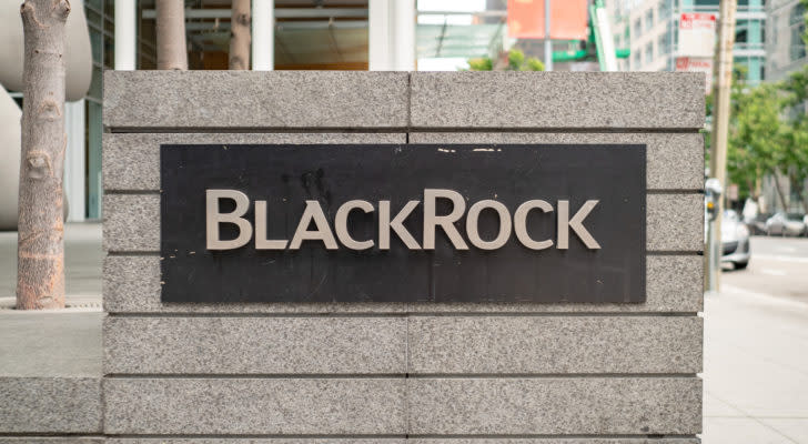 A BlackRock (BLK) sign out front of a BlackRock office in San Francisco, California.