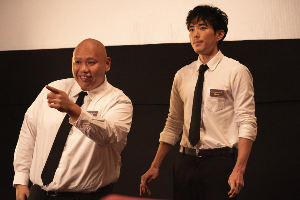 This image released by Sony Pictures Classics shows Jacob Batalon, left, and Justin Min in a scene from "Shortcomings." (Jon Pack/Sony Pictures Classics via AP)