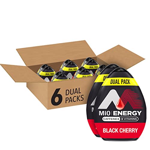 MiO Energy Water Enhancer - Black Cherry Naturally Flavored Liquid Water Flavoring Drops Drink Mix with Caffeine & B Vitamins (6 ct Pack, 1.62 fl oz Bottles)