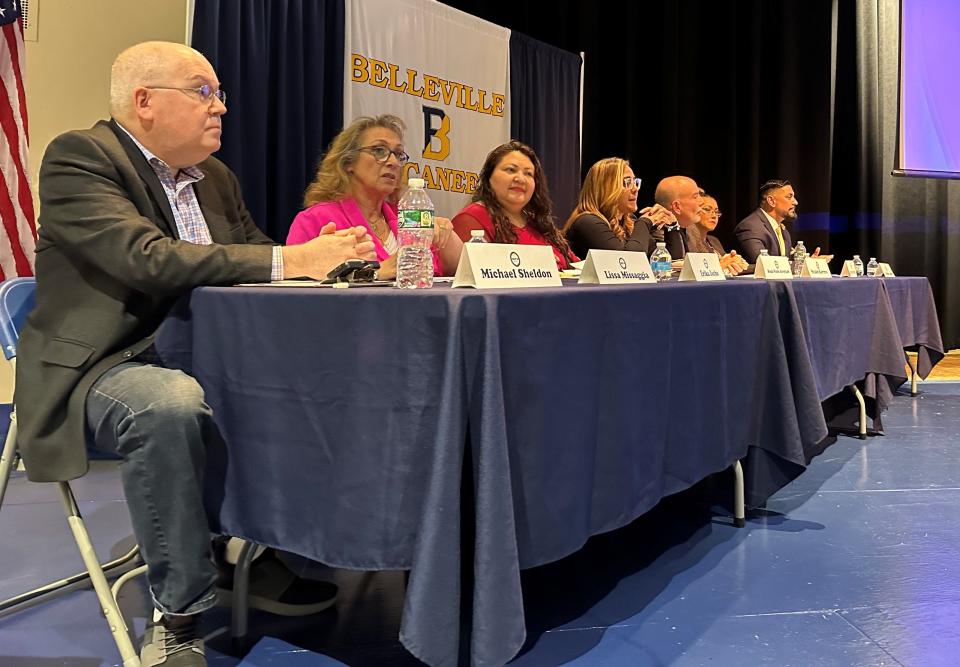 Candidates for the Belleville school board await questions in an election forum on Wednesday, Nov. 1, 2023.