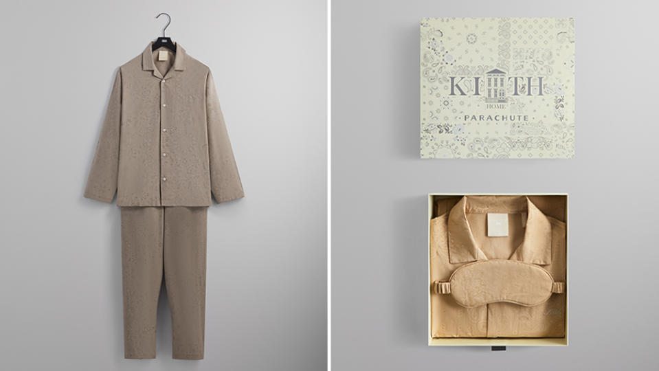 Kith for Parachute pajama set in Astro; special packaging that the sleepwear arrives in