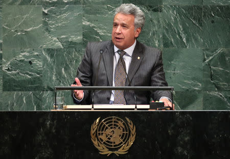 Ecuador's President Lenin Moreno Garces addresses the 73rd session of the United Nations General Assembly at U.N. headquarters in New York, U.S., September 25, 2018. REUTERS/Carlo Allegri