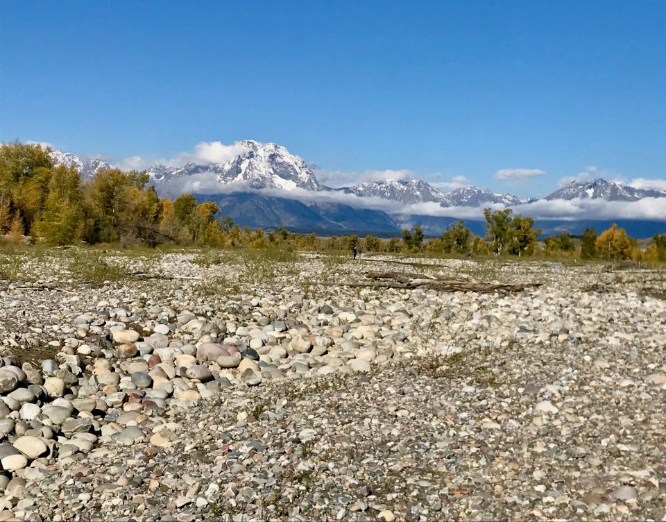 View of the Grand Tetons from where cross is located (Andrew Buncombe)