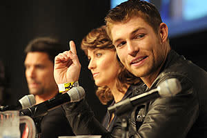 New star Liam McIntyre (right) at the "Spartacus" panel