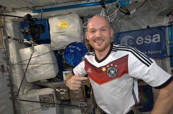 ESA's Alexander Gerst sewed another star representing a World Cup win onto his German jersey after the country's team won the 2014 FIFA tournament.