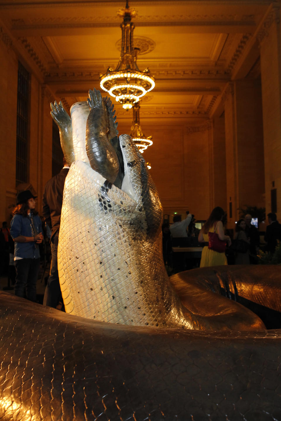 Titanoboa scale model revealed at Grand Central Terminal on Thursday, March 22. (Photo Credit: Mark Von Holden/ Smithsonian Channel)