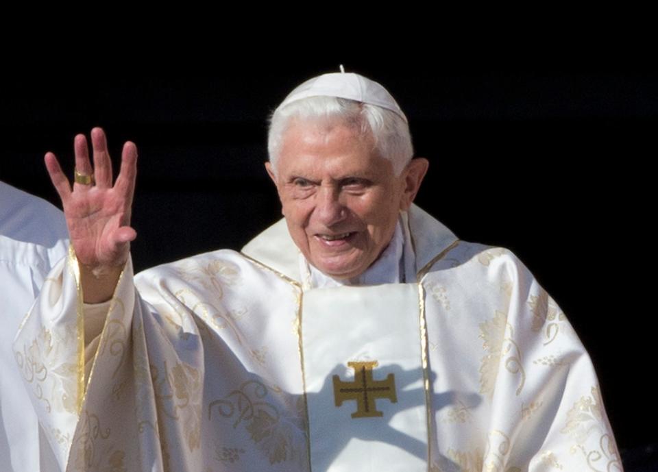 Pope Emeritus Benedict XVI arrives in St. Peter's Square at the Vatican to attend the beatification ceremony of Pope Paul VI, on Oct. 19, 2014.