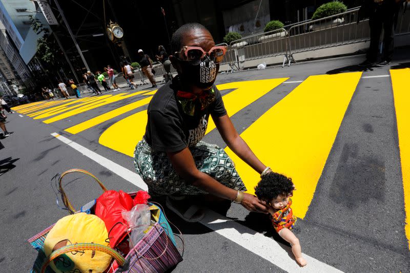 Newly painted "Black Lives Matter" mural along 5th Avenue outside Trump Tower in New York City