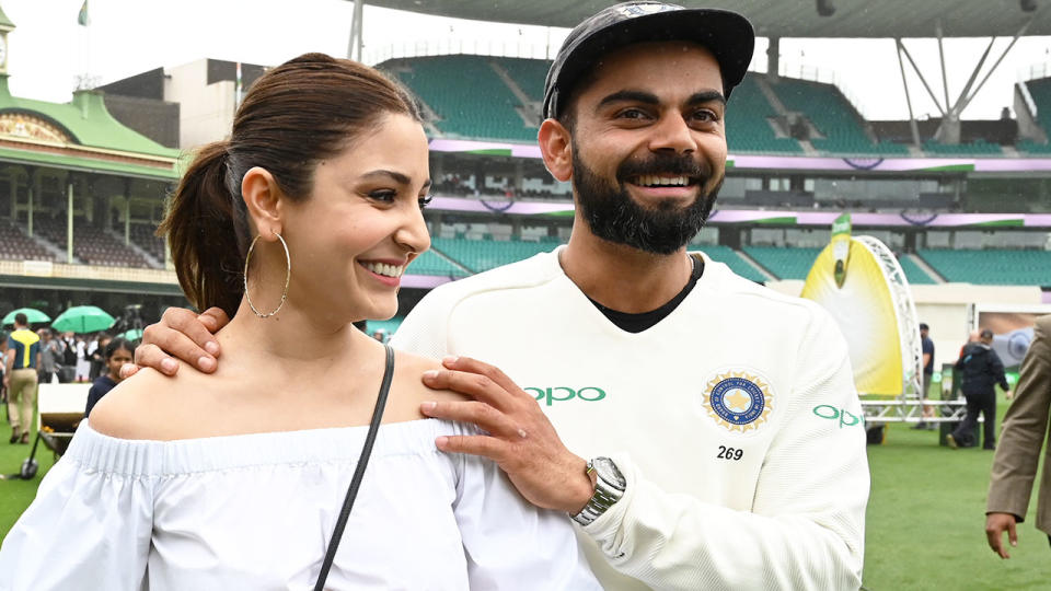 Seen here, Anushka Sharma and husband Virat Kohli at a Test match against Australia at the SCG.