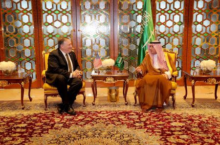 U.S. Secretary of State Mike Pompeo meets with Saudi Foreign Minister Adel Al-Jubeir in Riyadh, Saudi Arabia April 28, 2018. Saudi Press Agency/Handout via REUTERS