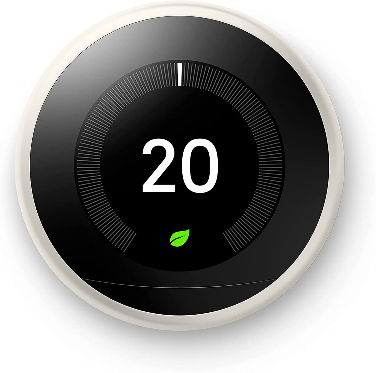 Close up of round Nest Learning Thermostat with temperature displayed