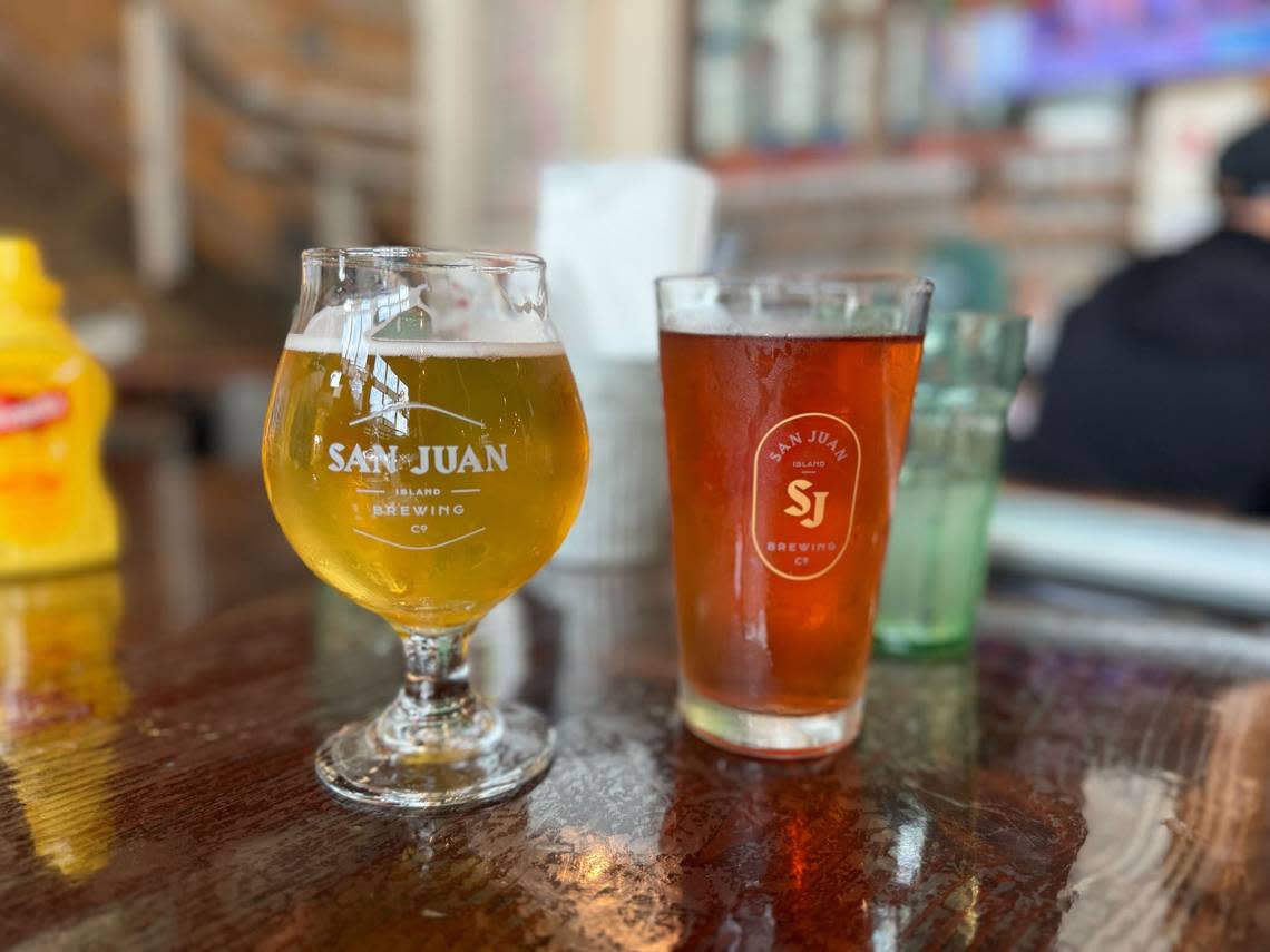 A West Valley Belgian White beer and strawberry cider at San Juan Island Brewery at 410 A St. in Friday Harbor, Wash. on August 2, 2024.