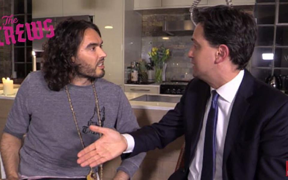 Russell Brand with Ed Milliband on Brand's YouTube channel - PA