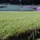 Grass is seen at Centre Court at the All England Lawn Tennis Club at Wimbledon, London Friday, July 27, 2012. On Saturday, lawn tennis will be played in the Olympics for the first time since 1920. The Games will be staged at the All England Club only three weeks after Wimbledon ended, which gave groundskeepers precious little time to repair damage to the courts. (AP Photo/Elise Amendola)