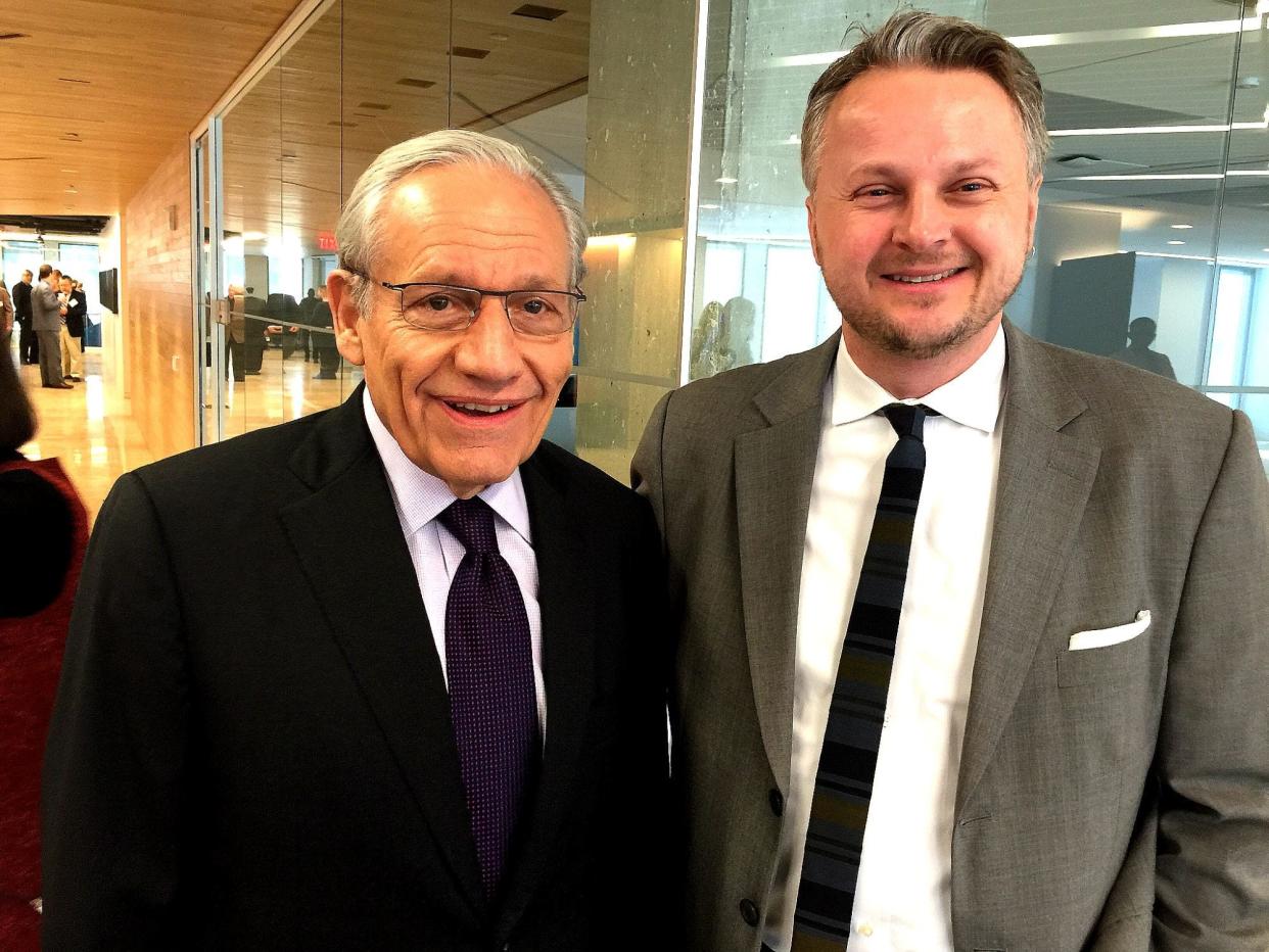 M.L. Elrick and Bob Woodward at the Washington Post in January 2016 during the 100th anniversary celebration for the Pulitzer Prizes.