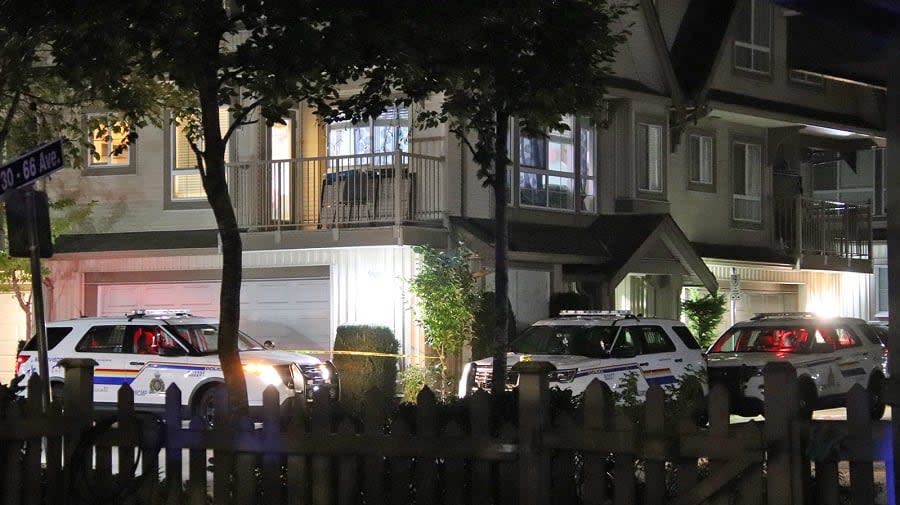 A man, woman and toddler were stabbed at an apartment complex in the Newton area of Surrey, B.C., on Oct. 20, 2020. The woman later died in hospital.