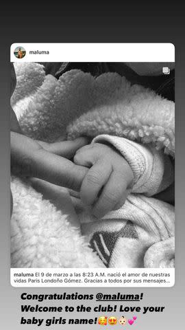 <p>Paris Hilton/Instagram</p> Paris Hilton congratulates Maluma on birth of his baby girl Paris