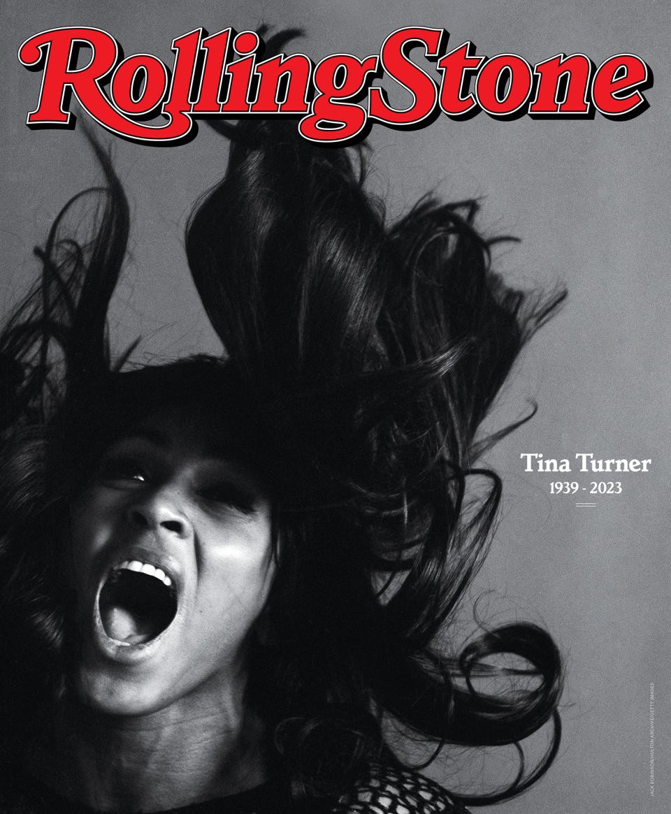 Picture of Tina Turner with the Rolling Stone logo at the top and the words "Tina Turner 1939 - 2023"