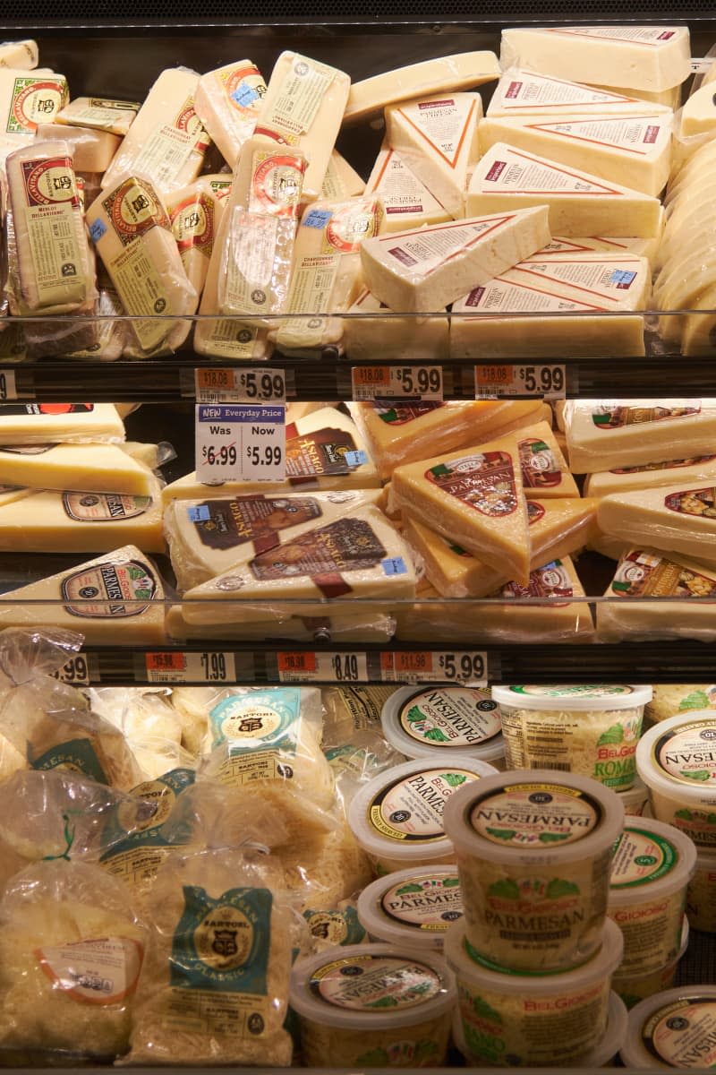 cheese display at grocery store