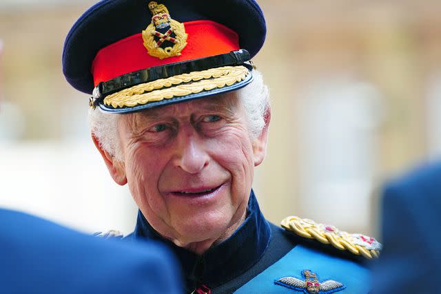 <p>Victoria Jones - Pool/Getty </p> King Charles after presenting the new Sovereign's Standard to The Blues and Royals during a ceremony at Buckingham Palace on June 15, 2023 in London.