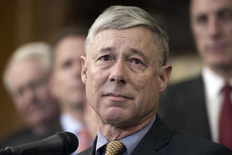 FILE - In this Dec. 8, 2016, file photo, Rep. Fred Upton, R-Mich., speaks on Capitol Hill in Washington. Upton told reporters Friday on Capitol Hill he has “not seen any evidence of fraud that would overturn 150,000 and some votes.” (AP Photo/Cliff Owen, File)