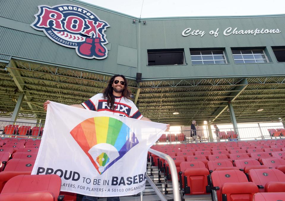 Former Brockton Rox assistant coach Bryan Ruby returned to Campanelli Stadium to throw out first pitch and sing the National Anthem on Tuesday, June 21, 2022. Ruby is a trailblazing professional baseball player and county music artist based in Nashville, Tennessee and in September 2021 he became the the only active professional baseball player to come out as gay.