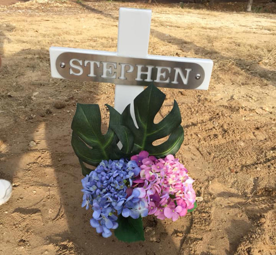 The roadside memorial for a 12-year-old boy killed in a Mandurah car crash has been stolen and replaced with an aggressive message. Source: Justyn Louise/Facebook