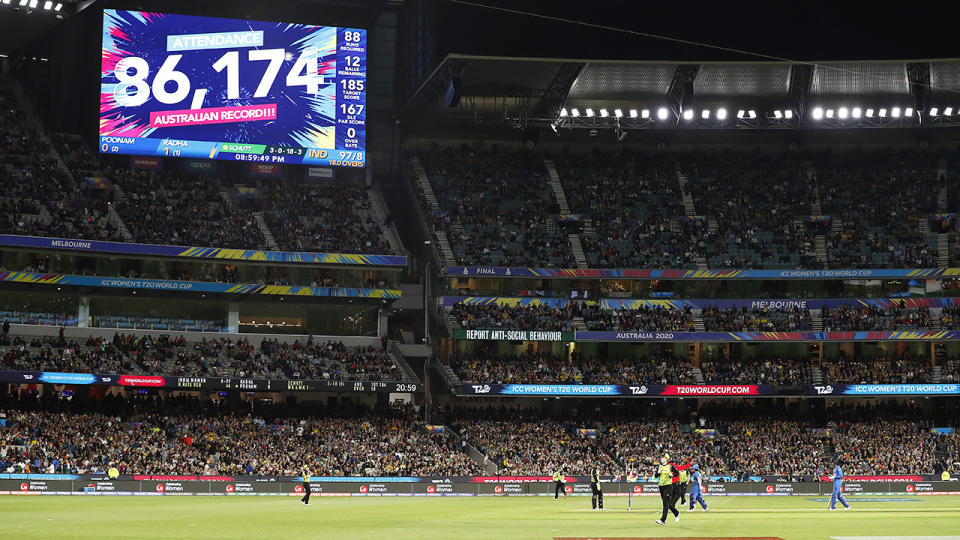 86,000 fans, pictured here at the ICC Women's T20 Cricket World Cup final in March. 