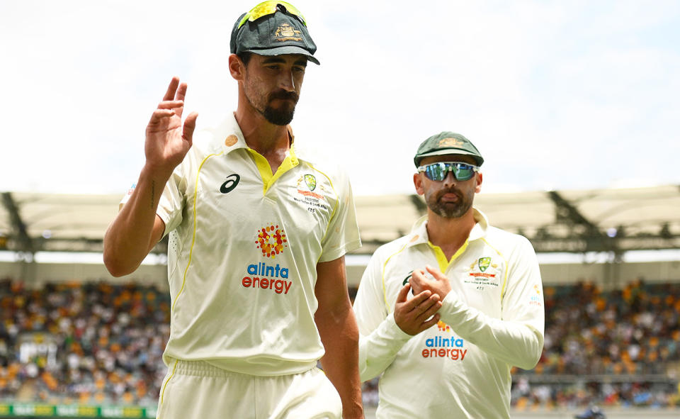 Mitchell Starc, pictured here acknowledging the crowd after taking his 300th Test wicket.