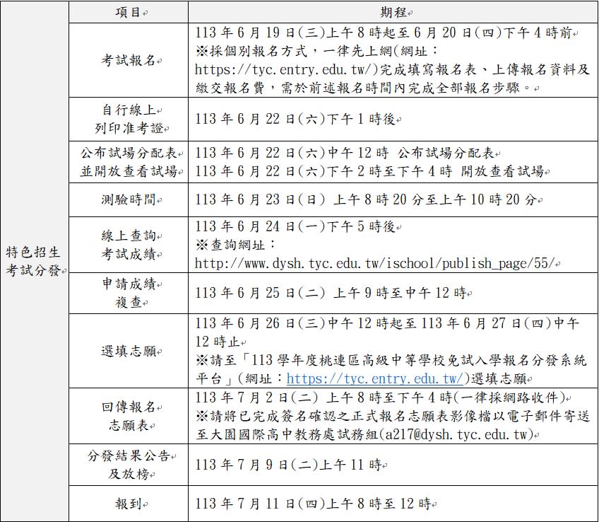 凡符合特色招生考試分發入學報名資格者，請留意招生重要日程。圖：教育局提供