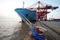 Maersk's Triple-E giant container ship Maersk Majestic, one of the world's largest container ships, seen at the Yangshan Deep Water Port, part of the Shanghai Free Trade Zone, in Shanghai, China September 24, 2016. REUTERS/Aly Song