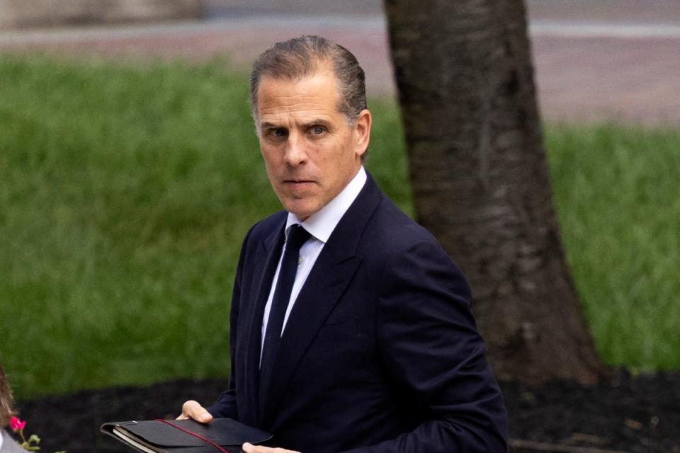 Hunter Biden, son of Joe Biden, exits the J Caleb Boggs Federal Building on June 10, 2024 in Wilmington, Delaware during his federal gun charges trial (AFP via Getty Images)