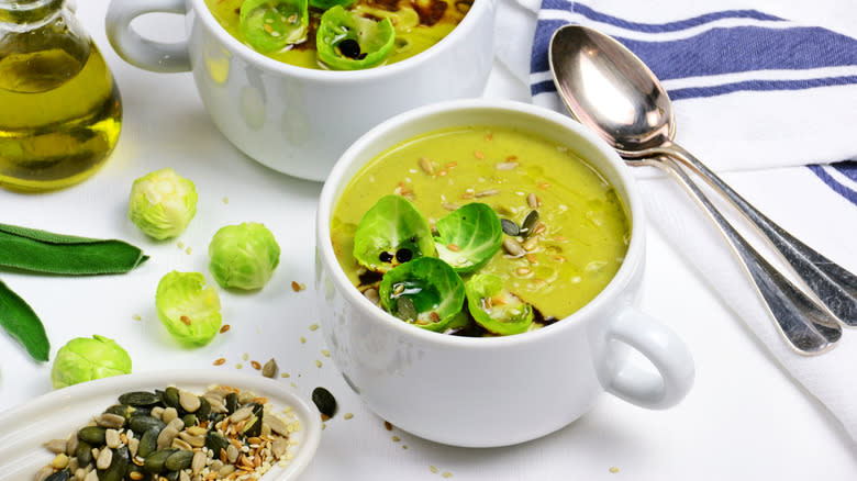 soup brussels sprouts with spoon