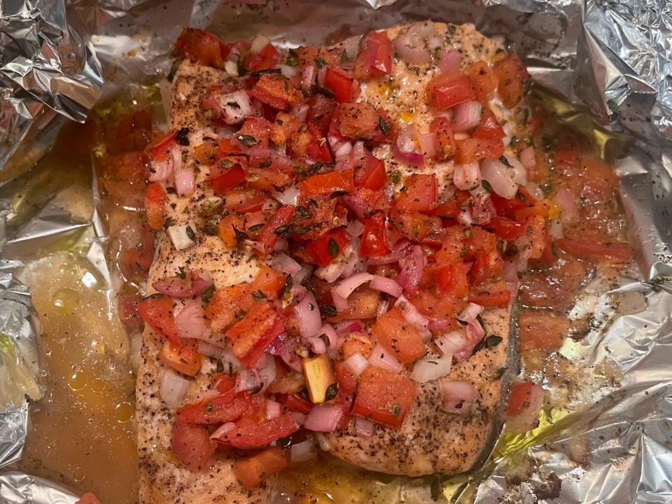 Salmon with a salsa-like topping.