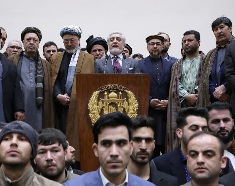 Afghanistan's presidential candidate Abdullah Abdullah speaks after the final presidential election results in Kabul