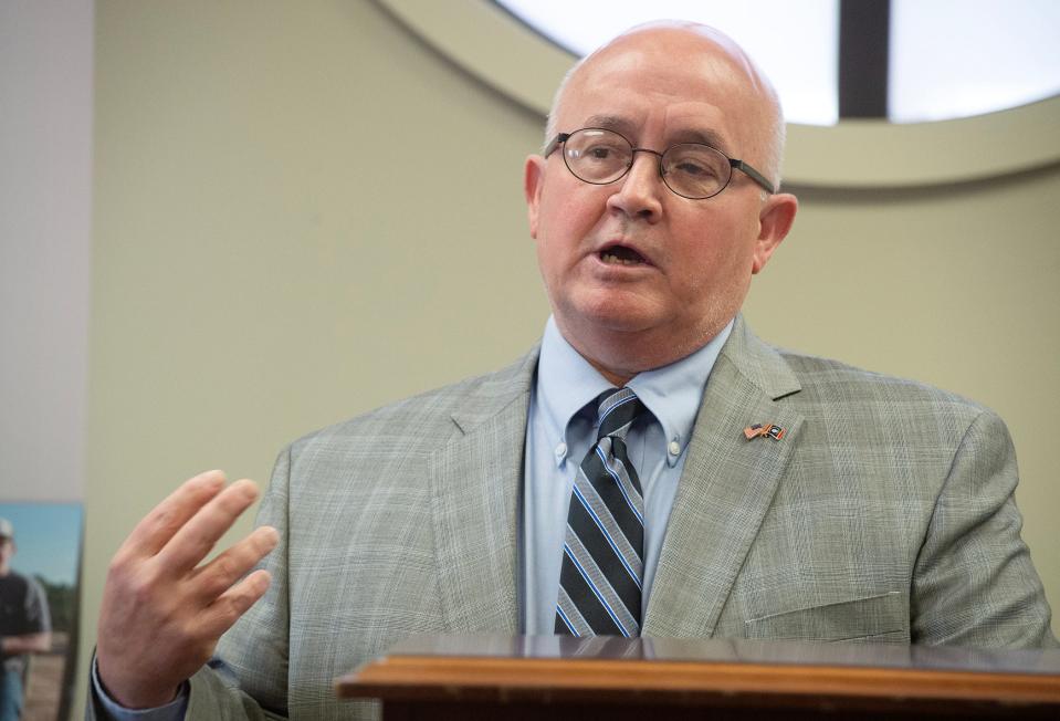 Ted Poore, newly appointed Madison County School District superintendent, speaks about his new post at the district office in Ridgeland on Thursday, Dec. 14. Poore will immediately step into the role of deputy superintendent and work closely under retiring superintendent Charlotte Seals,