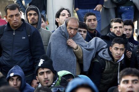 Migrants wait next to Greece's border with Macedonia, near the Greek village of Idomeni, November 19, 2015. REUTERS/Alexandros Avramidis