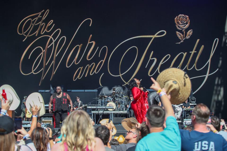 The War and Treaty performs on the Mane Stage during Stagecoach in Indio, Calif., on Sunday, April 28, 2024.
