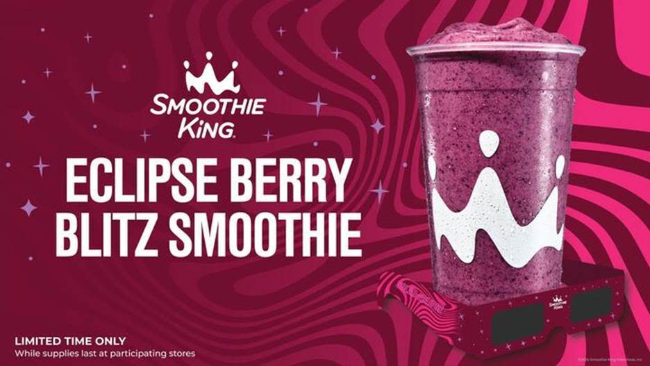 The Eclipse Berry Blitz is available at Smoothie King for the solar eclipse. Smoothie King