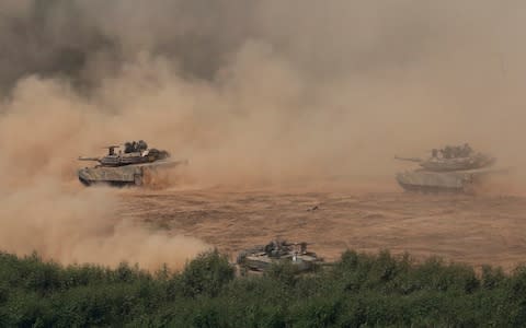 South Korean army's K-1 tanks  - Credit: Ahn Young-joon/AP