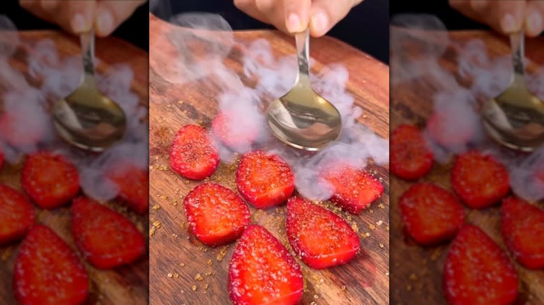hot spoon brûléeing strawberries