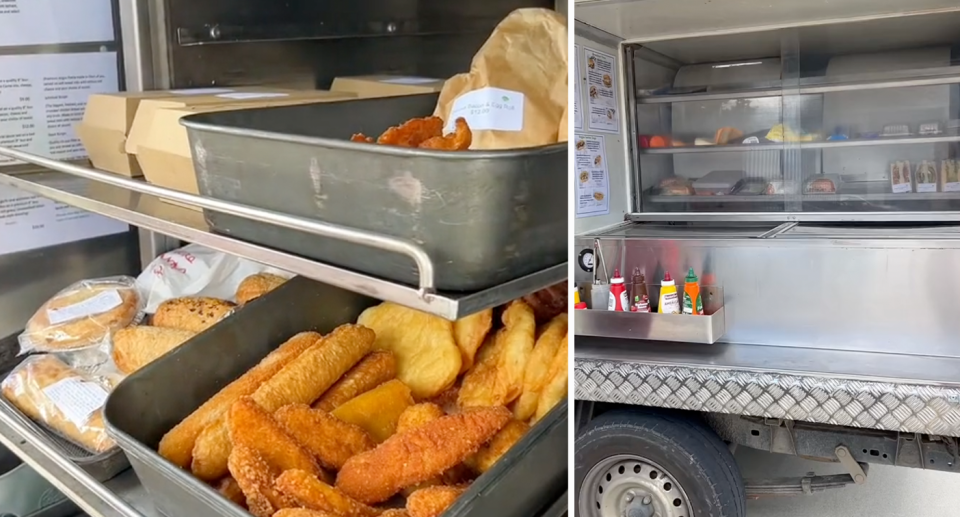 Food on offer inside smoko van. 