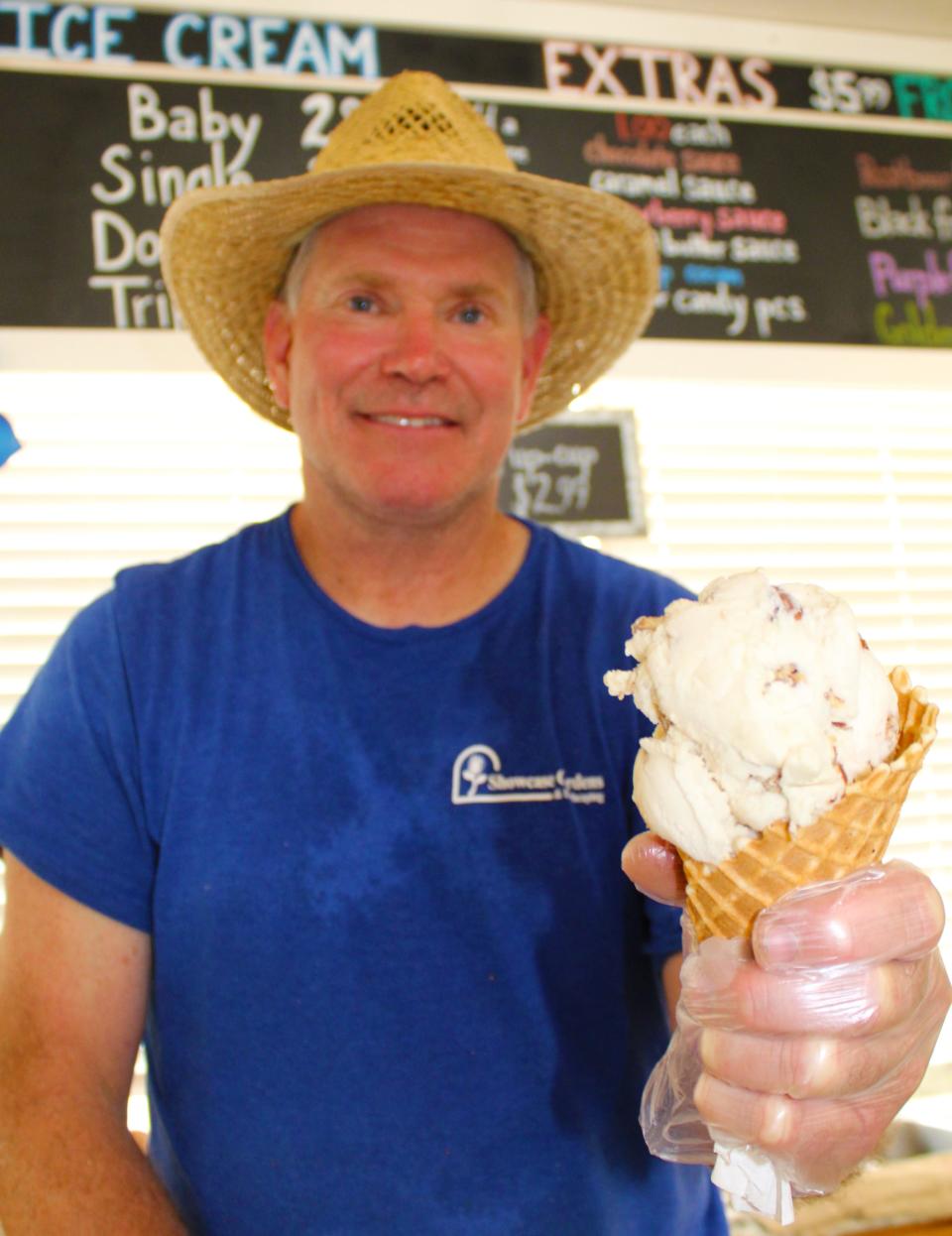 Floyd Tucker, owner of Showcase Garden, stopped "frogging around" five years ago and started serving ice cream at his business. It tied for first place as the best ice cream in Branch County.